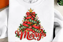 Christmas Tree Sublimation PNG, Red Polka Dot Ribbon and Gre Product Image 2