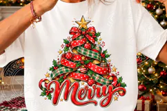 Christmas Tree Sublimation PNG, Red Polka Dot Ribbon and Gre Product Image 3