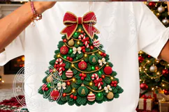 Christmas Tree PNG, Knitted Holiday Bow Sublimation Digital Product Image 3