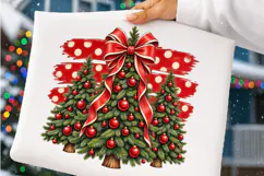Christmas Tree PNG | Vintage Red Bow Polka Dot Sublimation Product Image 3