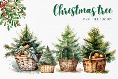 Christmas Tree Watercolor Basket Clipart Ornament Decorate Product Image 1
