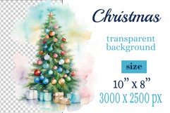 watercolor clipart Christmas tree on transparent background. Perfect for creating Christmas card, ornament, cover, invitation, sublimation, poster, sublimation and print.