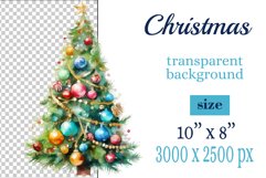 watercolor clipart Christmas tree on transparent background. Perfect for creating Christmas card, ornament, cover, invitation, sublimation, poster, sublimation and print.