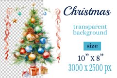 watercolor clipart Christmas tree on transparent background. Perfect for creating Christmas card, ornament, cover, invitation, sublimation, poster, sublimation and print.