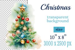 watercolor clipart Christmas tree on transparent background. Perfect for creating Christmas card, ornament, cover, invitation, sublimation, poster, sublimation and print.