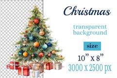 watercolor clipart Christmas tree on transparent background. Perfect for creating Christmas card, ornament, cover, invitation, sublimation, poster, sublimation and print.