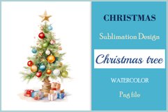 Christmas tree sublimation watercolor clipart Holiday design for Christmas card, greeting card, t-shirt design, mug, tumbler, pillow, poster and more