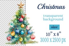 watercolor clipart Christmas tree on transparent background. Perfect for creating Christmas card, ornament, cover, invitation, sublimation, poster, sublimation and print.