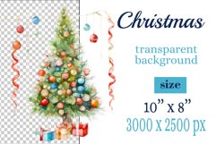 watercolor clipart Christmas tree on transparent background. Perfect for creating Christmas card, ornament, cover, invitation, sublimation, poster, sublimation and print.