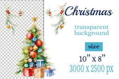 watercolor clipart Christmas tree on transparent background. Perfect for creating Christmas card, ornament, cover, invitation, sublimation, poster, sublimation and print.