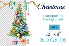 watercolor clipart Christmas tree on transparent background. Perfect for creating Christmas card, ornament, cover, invitation, sublimation, poster, sublimation and print.