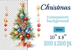 watercolor clipart Christmas tree on transparent background. Perfect for creating Christmas card, ornament, cover, invitation, sublimation, poster, sublimation and print.
