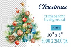 watercolor clipart Christmas tree on transparent background. Perfect for creating Christmas card, ornament, cover, invitation, sublimation, poster, sublimation and print.