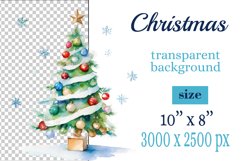 watercolor clipart Christmas tree on transparent background. Perfect for creating Christmas card, ornament, cover, invitation, sublimation, poster, sublimation and print.