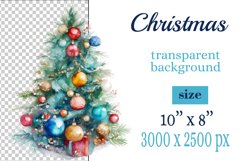 watercolor clipart Christmas tree on transparent background. Perfect for creating Christmas card, ornament, cover, invitation, sublimation, poster, sublimation and print.