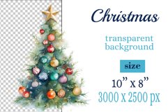 watercolor clipart Christmas tree on transparent background. Perfect for creating Christmas card, ornament, cover, invitation, sublimation, poster, sublimation and print.