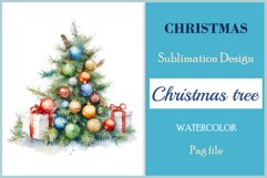 Christmas tree sublimation watercolor clipart Holiday design for Christmas card, greeting card, t-shirt design, mug, tumbler, pillow, poster and more