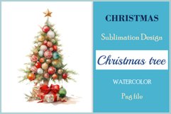 Christmas tree sublimation watercolor clipart. Holiday design for Christmas card, greeting card, t-shirt design, mug, tumbler, pillow, poster and more
