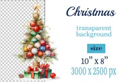 watercolor clipart Christmas tree on transparent background. Perfect for creating Christmas card, ornament, cover, invitation, sublimation, poster, sublimation and print.