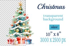 watercolor clipart Christmas tree on transparent background. Perfect for creating Christmas card, ornament, cover, invitation, sublimation, poster, sublimation and print.