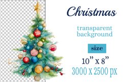 watercolor clipart Christmas tree on transparent background. Perfect for creating Christmas card, ornament, cover, invitation, sublimation, poster, sublimation and print.