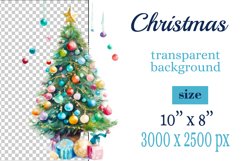 watercolor clipart Christmas tree on transparent background. Perfect for creating Christmas card, ornament, cover, invitation, sublimation, poster, sublimation and print.