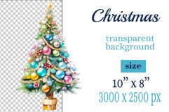 watercolor clipart Christmas tree on transparent background. Perfect for creating Christmas card, ornament, cover, invitation, sublimation, poster, sublimation and print.