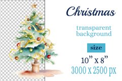 watercolor clipart Christmas tree on transparent background. Perfect for creating Christmas card, ornament, cover, invitation, sublimation, poster, sublimation and print.