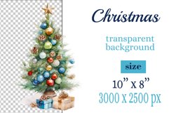 watercolor clipart Christmas tree on transparent background. Perfect for creating Christmas card, ornament, cover, invitation, sublimation, poster, sublimation and print.