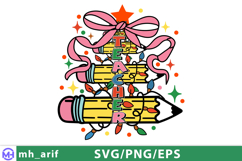 Christmas Tree Teacher Bow SVG PNG T Shirt Design Product Image 2