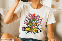 Christmas Tree Teacher Bow SVG PNG T Shirt Design Product Image 1