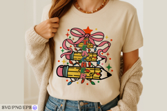 Christmas Tree Teacher Bow SVG PNG T Shirt Design Product Image 3