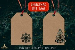 Christmas tree svg design being used as a Christmas gift tag.