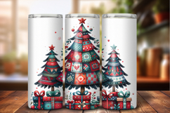 Cozy Patchwork Christmas Tree 20 oz Tumbler Wrap PNG Product Image 1