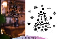 Snowflakes Christmas Tree Window Decal, Christmas Decoration Product Image 1
