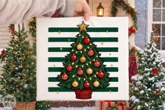 Christmas Tree with Green Stripes PNG, Festive Sublimation Product Image 1