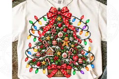 Christmas Tree with Red Bow & Vintage Lights PNG Product Image 1