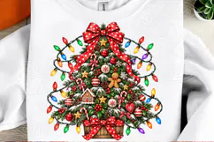 Christmas Tree with Red Bow & Vintage Lights PNG Product Image 2