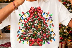 Christmas Tree with Red Bow & Vintage Lights PNG Product Image 3