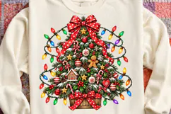 Christmas Tree with Red Bow & Vintage Lights PNG Product Image 4