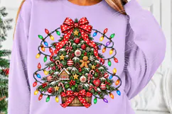 Christmas Tree with Red Bow & Vintage Lights PNG Product Image 5