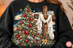 Christmas Tree & Wooden Cross PNG | Rustic Christian Product Image 1