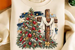 Christmas Tree & Wooden Cross PNG | Rustic Christian Product Image 2