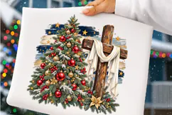 Christmas Tree & Wooden Cross PNG | Rustic Christian Product Image 4