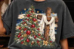 Christmas Tree & Wooden Cross PNG | Rustic Christian Product Image 5