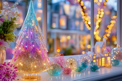 Christmas tree with colorful lights. High quality photo Product Image 1
