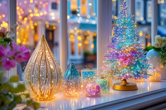 Christmas tree with colorful lights. High quality photo Product Image 1