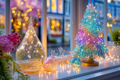 Christmas tree with colorful lights. High quality photo Product Image 1