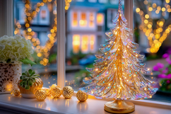 Christmas tree with colorful lights. High quality photo Product Image 1