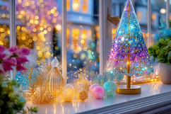 Christmas tree with colorful lights. High quality photo Product Image 1